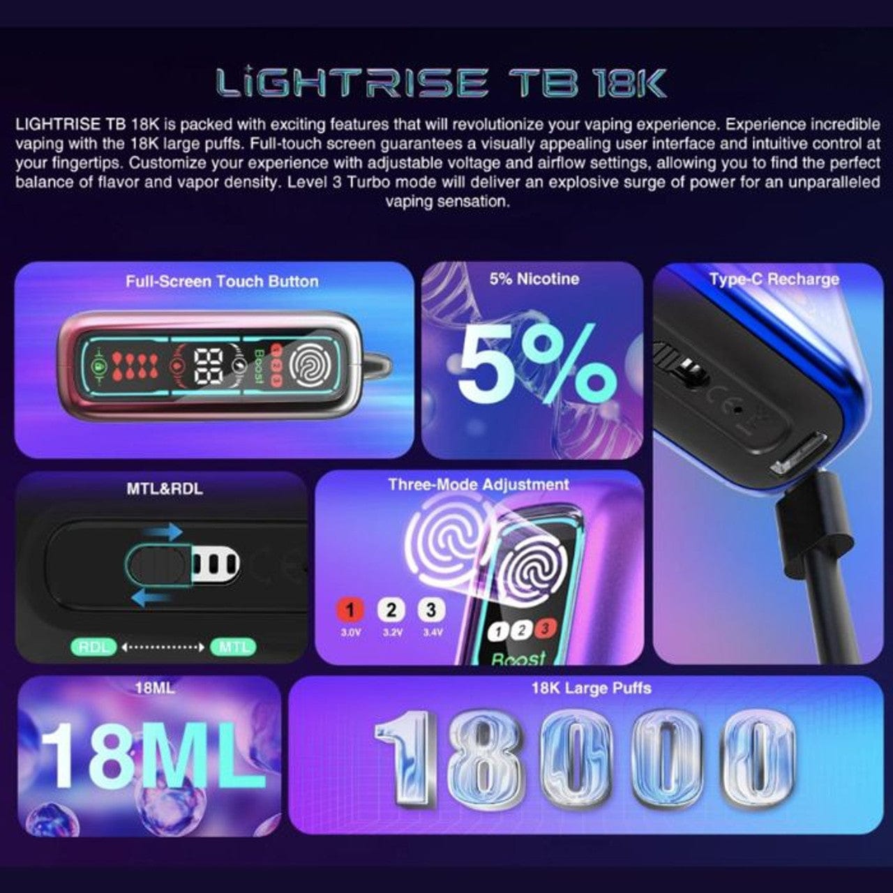 LOST VAPE LIGHTRISE TB 18K DISPOSABLE DISPOSABLE